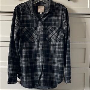 Casa Cabana Sienna Charcoal Plaid Flannel Button Front Shacket Cozy Oversized |M